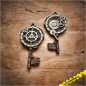 Preview: Steampunk Key Geocoin - 1 Coin wahlweise Edition "Antik Gold" / "Antik Silber" / Antik Kupfer"