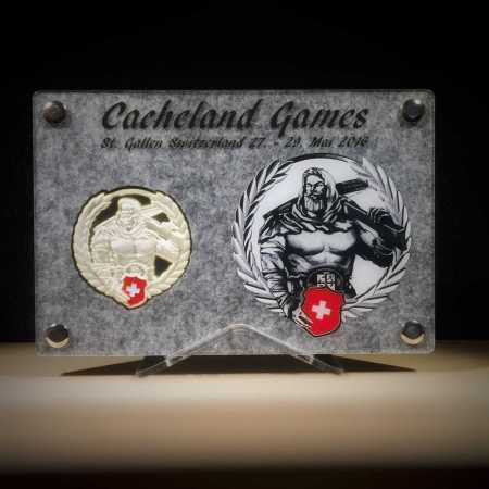 Geocoin Tableau - "MEGA Cacheland Games Switzerland"