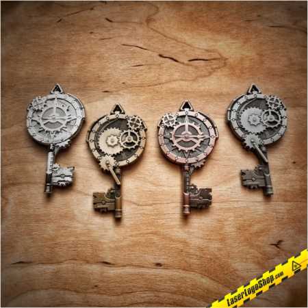 Steampunk Key Geocoin - 4er Komplettset incl. XLE "Shiny Nickel"