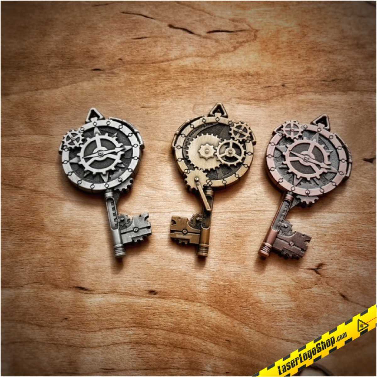 Steampunk Key Geocoin - 1 Coin wahlweise Edition "Antik Gold" / "Antik Silber" / Antik Kupfer"