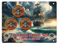 Piratemania Germany 2025 Geocoin Display für alle 3 Coins